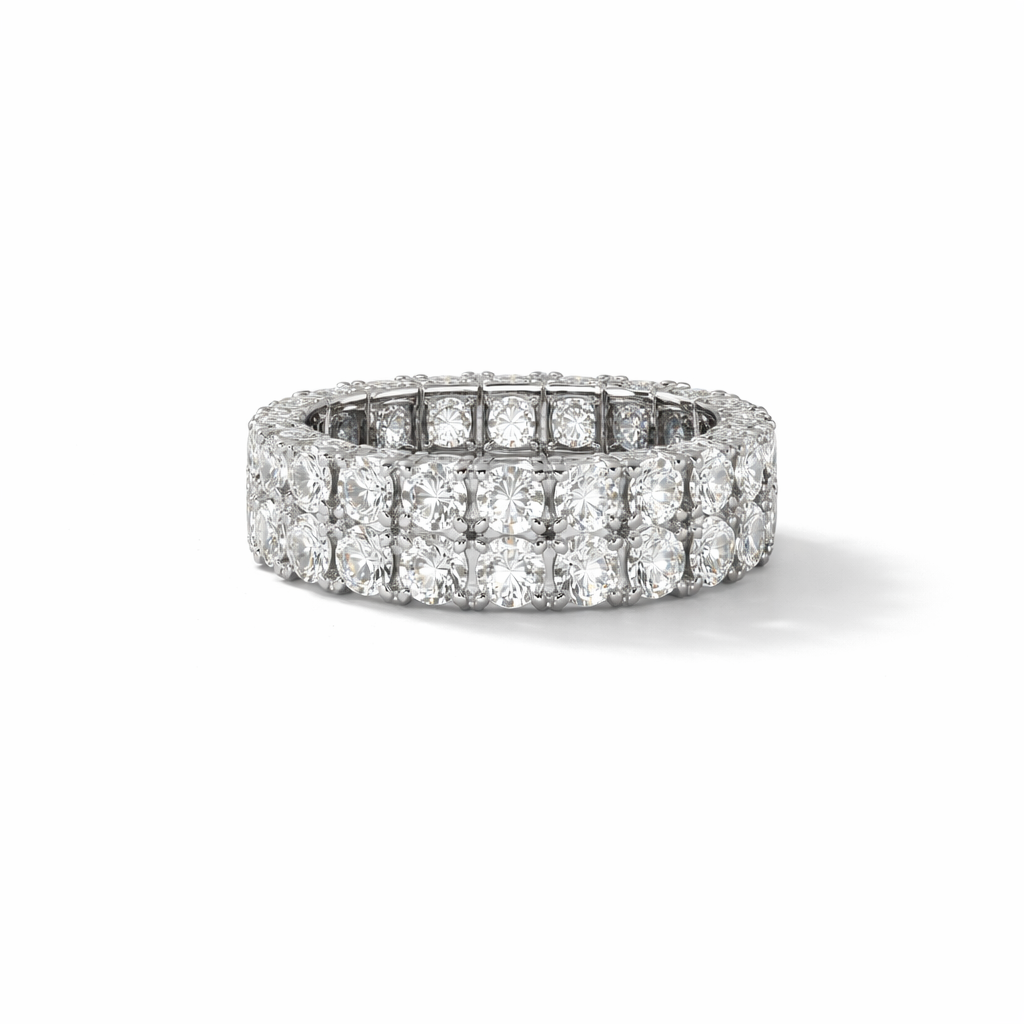 Three-Row Pavé Eternity Band – White Gold Finish