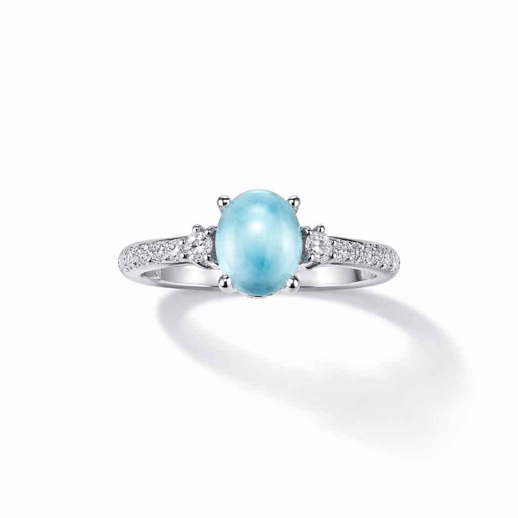 Ocean Blue Oval Larimar Ring – Sterling White Gold Finish