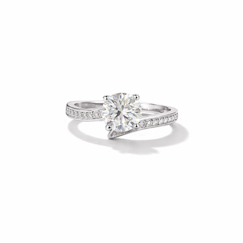 Twist Solitaire Moissanite Ring – White Gold Finish