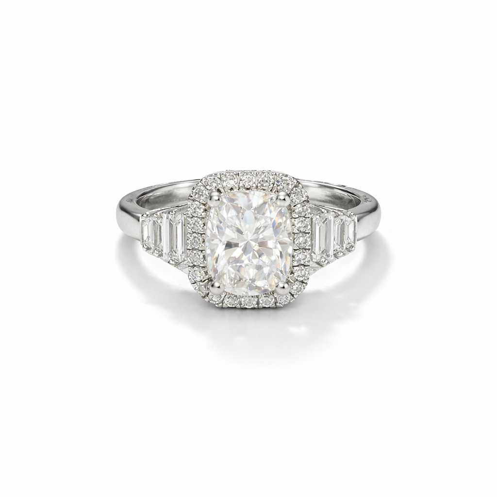 Oval Halo Moissanite Engagement Ring – White Gold Finish
