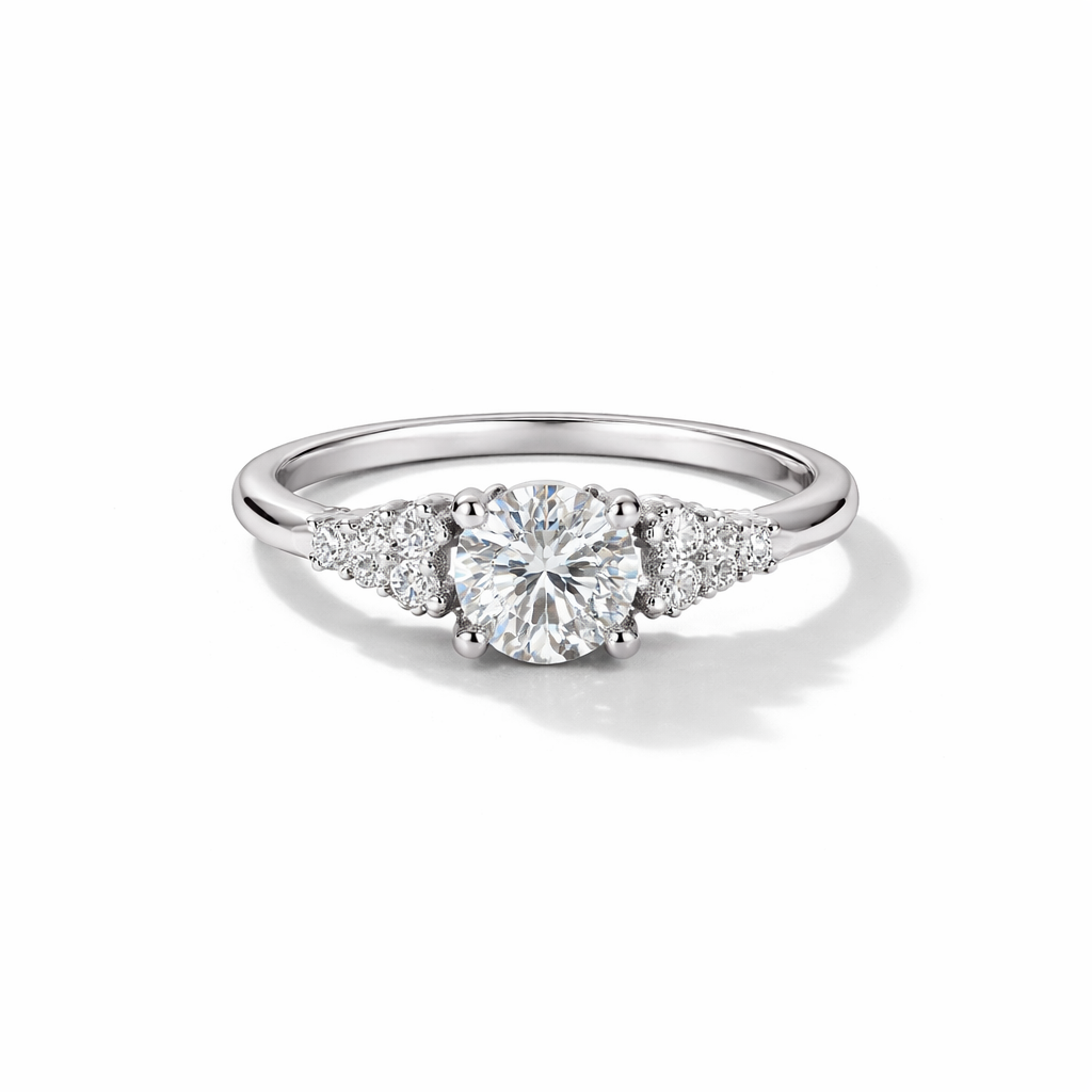 Moissanite Engagement Ring – 18K White Gold Finish