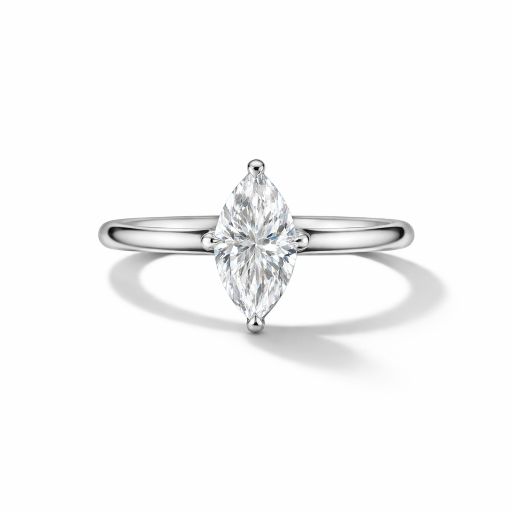 Marquise Solitaire Ring – White Gold Finish