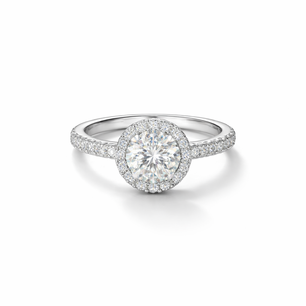 Oval Halo Engagement Ring – White Gold Finish