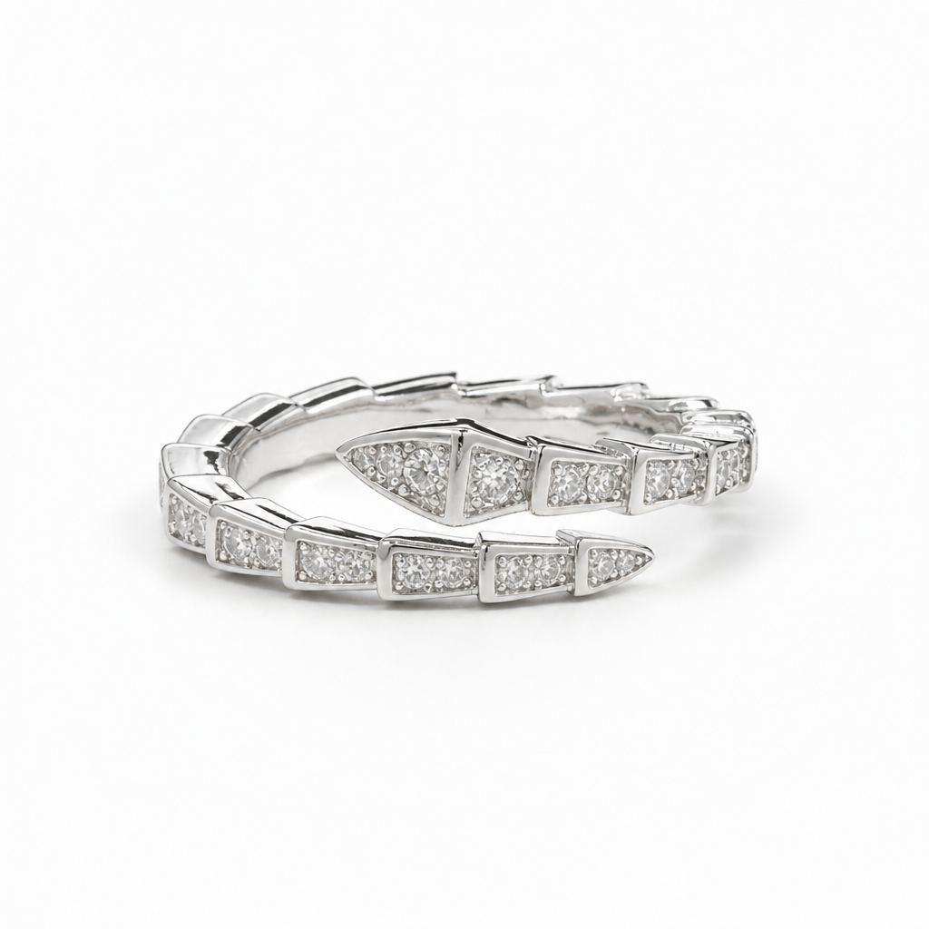 Wraparound Pavé Moissanite Ring – White Gold Finish