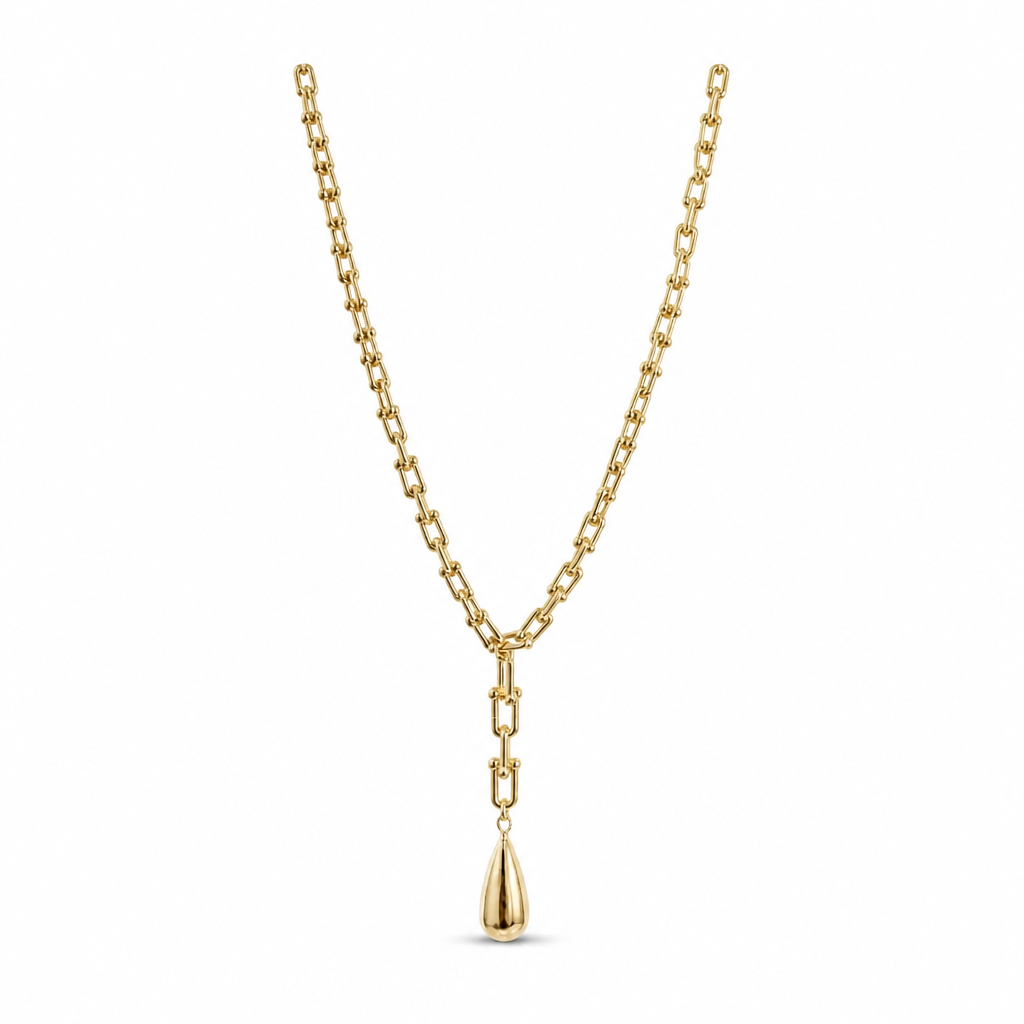 Paperclip Drop Pendant Necklace – Yellow Gold Finish