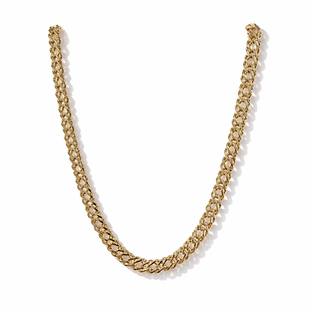 Bold Diamond-Cut Curb Chain Necklace – Yellow Gold Finish