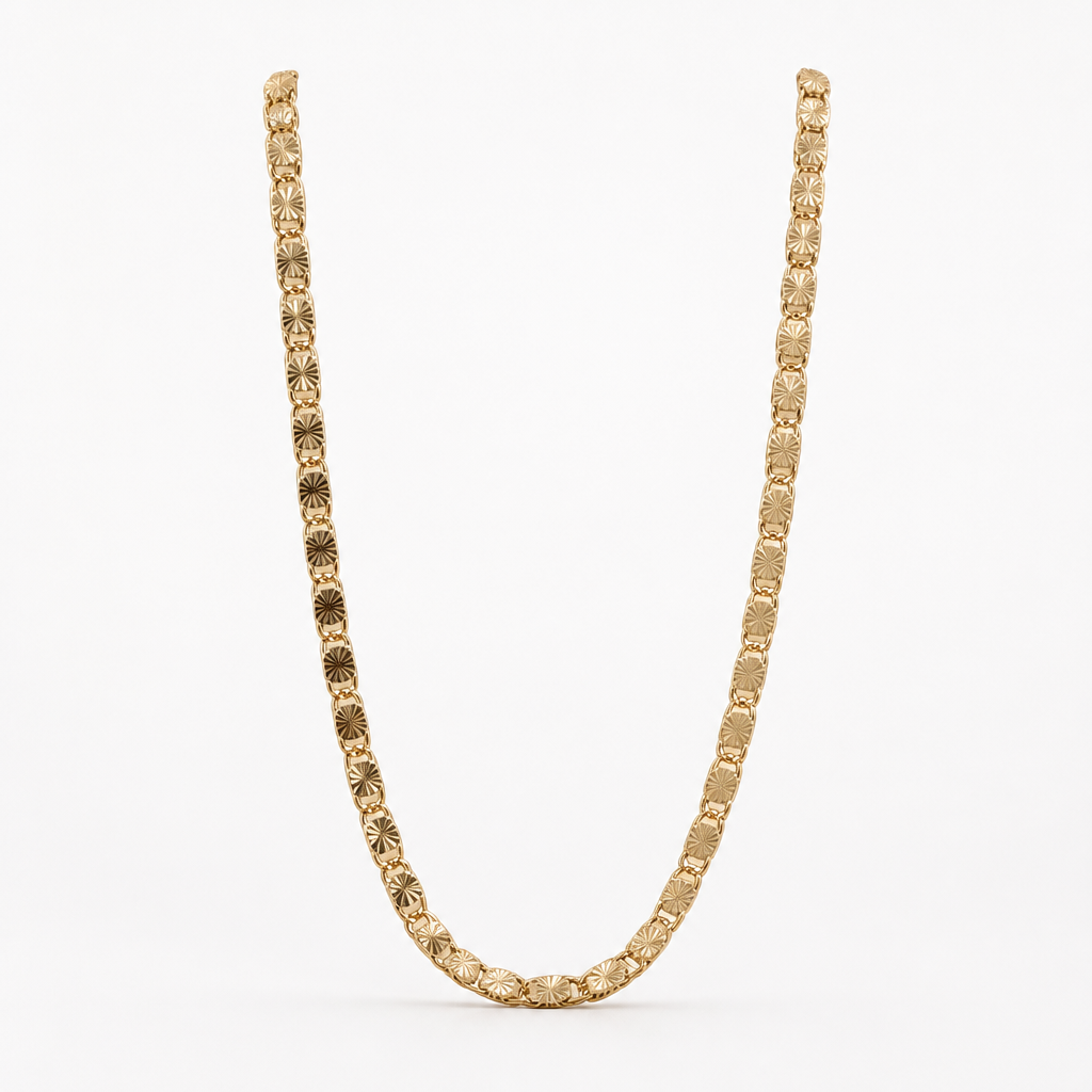 Diamond-Cut Nugget Link Necklace – 14K Yellow Gold Finish