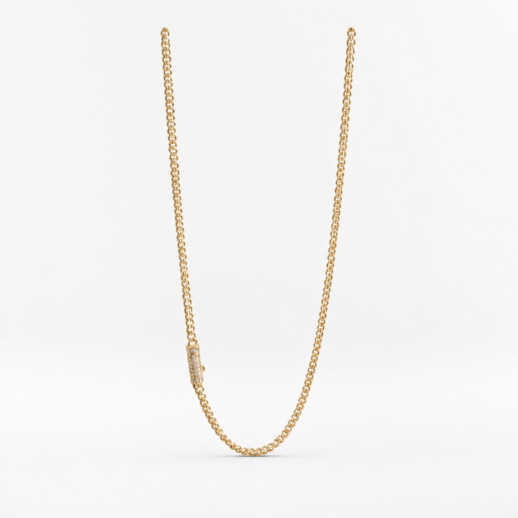 Pavé Clasp Curb Chain Necklace – Sterling Gold