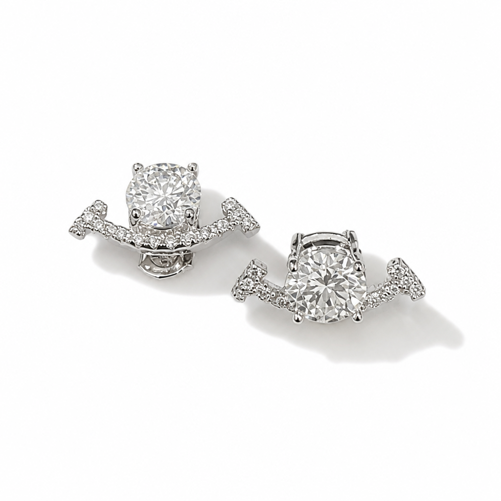 Crown Arc Moissanite Stud Earrings – White Gold finish