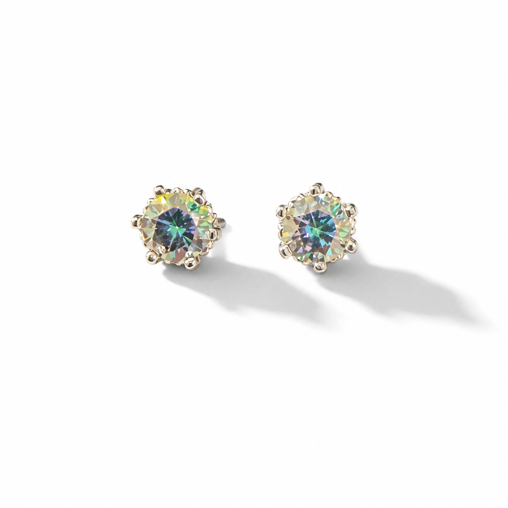 Aurora Round Stud Earrings – White Gold finish
