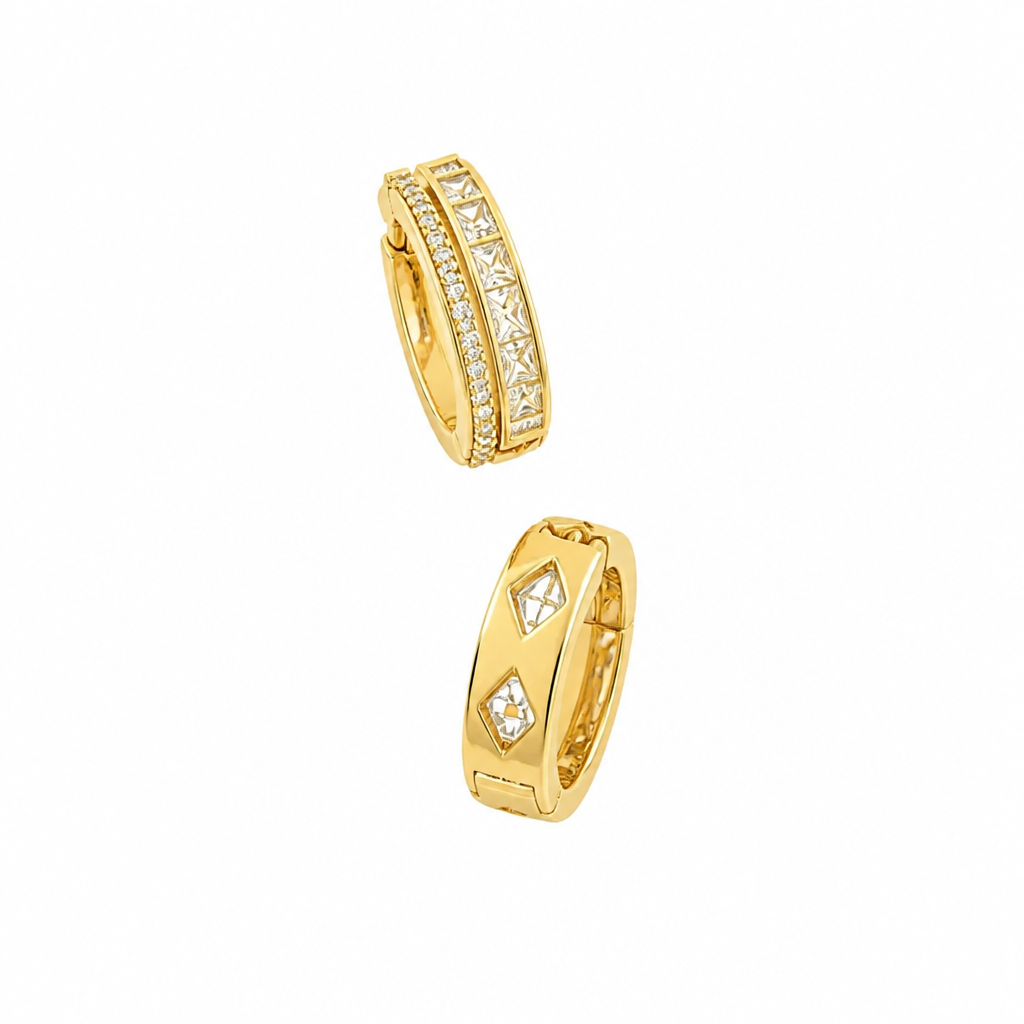 Princess Channel Huggie Earrings – Yellow Gold Finish