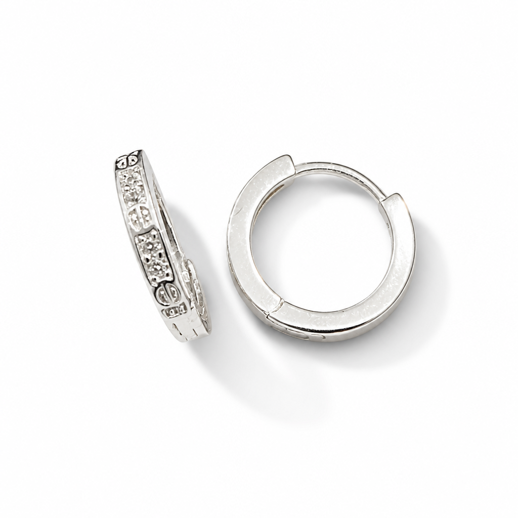 Pavé Logo Hoop Earrings – Sterling Silver