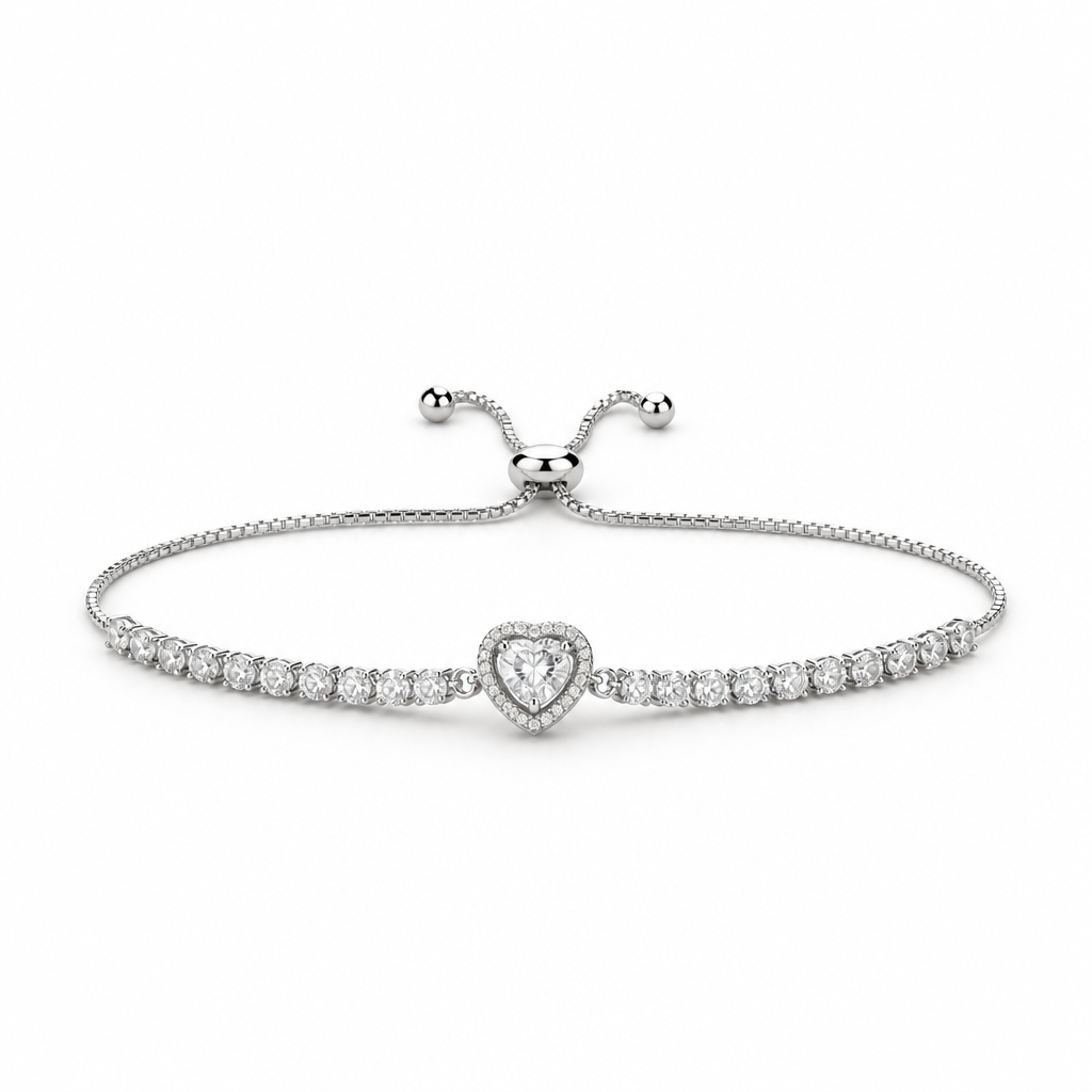 Heart Halo 1. ct Moissanite Bolo Bracelet – Sterling Silver