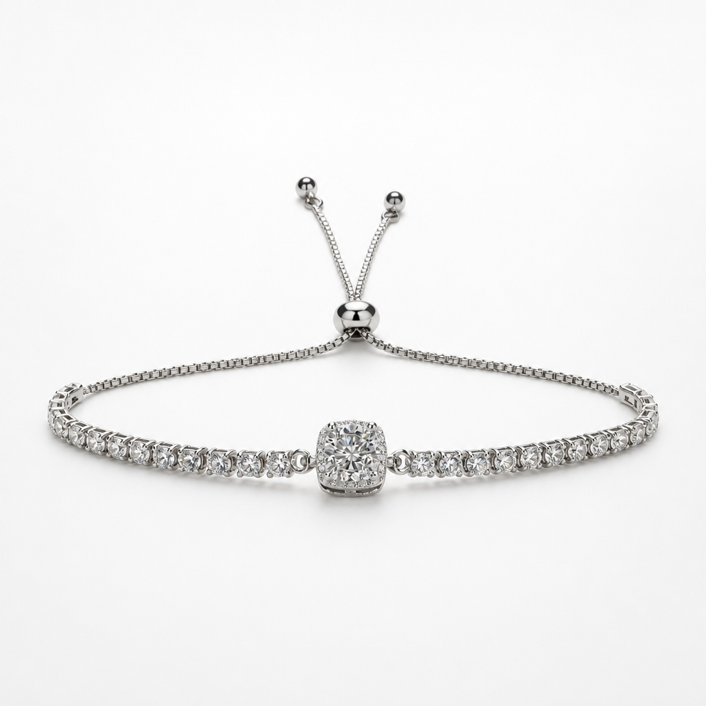 Cushion Halo 2. ct Moissanite Bolo Bracelet - White Gold Finish