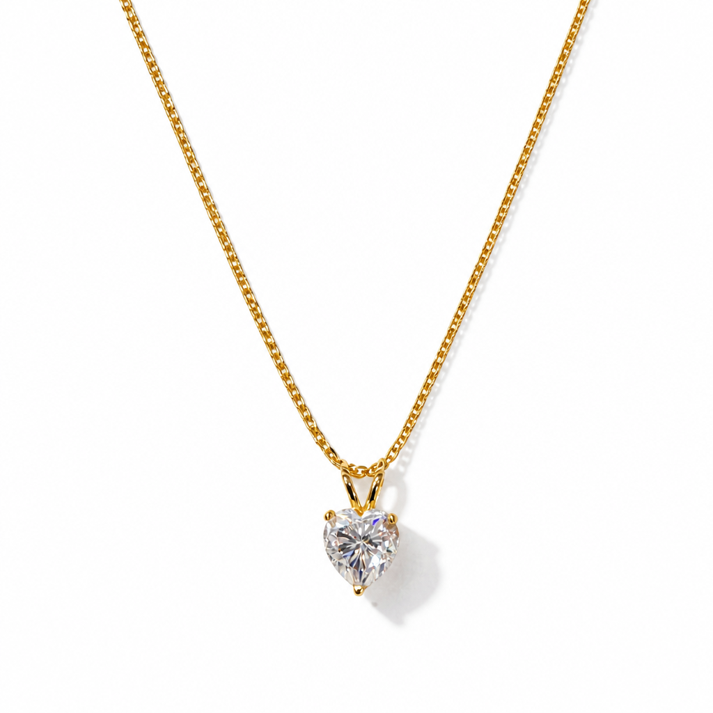 Heart Solitaire Chain Necklace– 18K Yellow Gold Finish