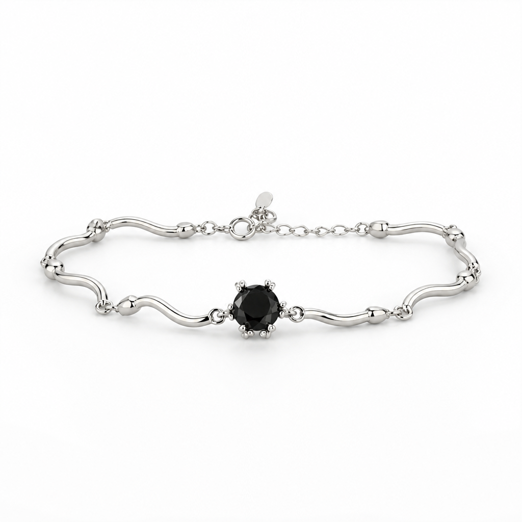 Black Moissanite 1. ct  Wave Link Bracelet – Sterling Silver
