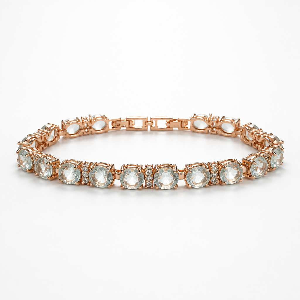Round Gemstone Tennis Bracelet – Rose Gold Finish Sterling Silver
