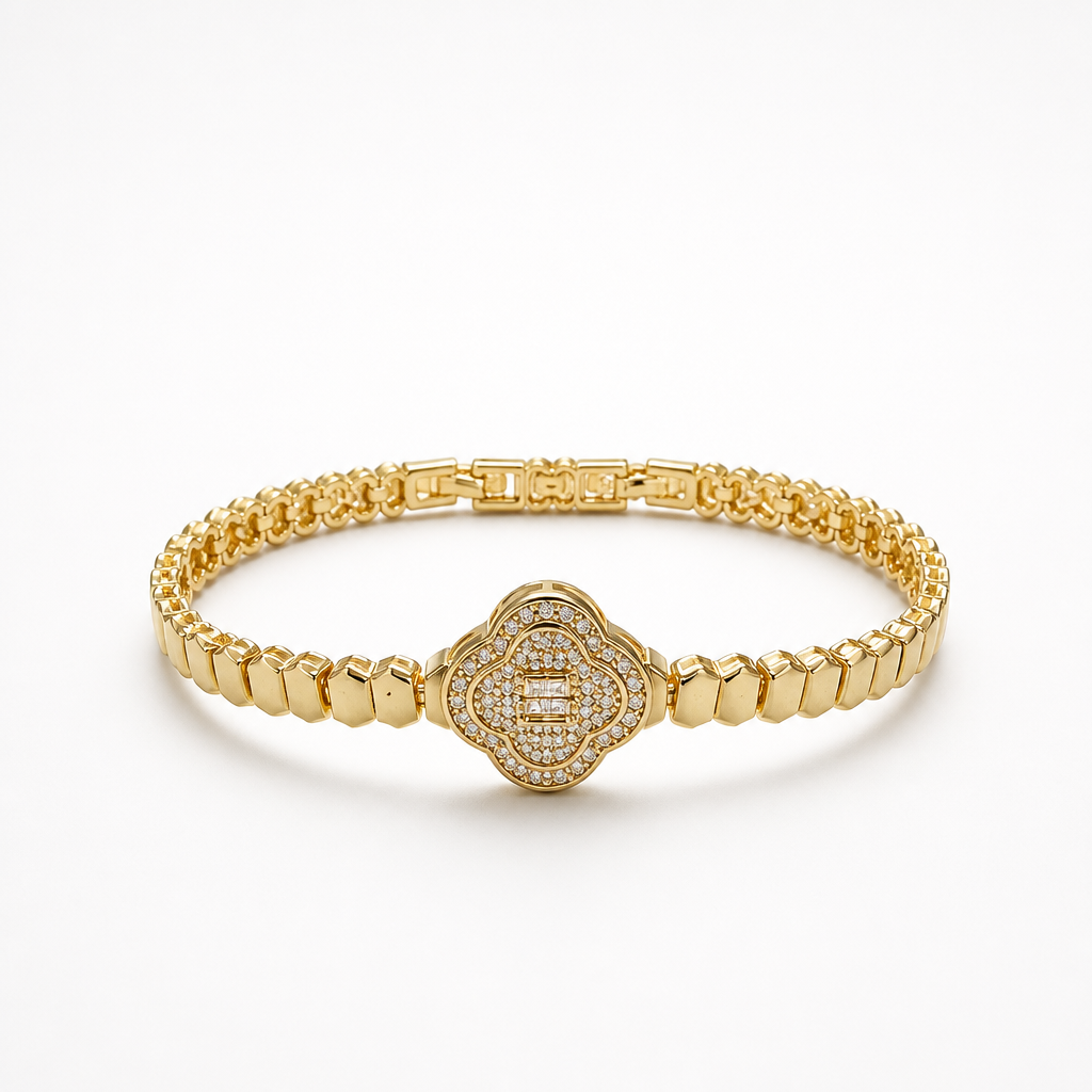Clover Medallion Bracelet – Yellow Gold Finish Sterling Silver