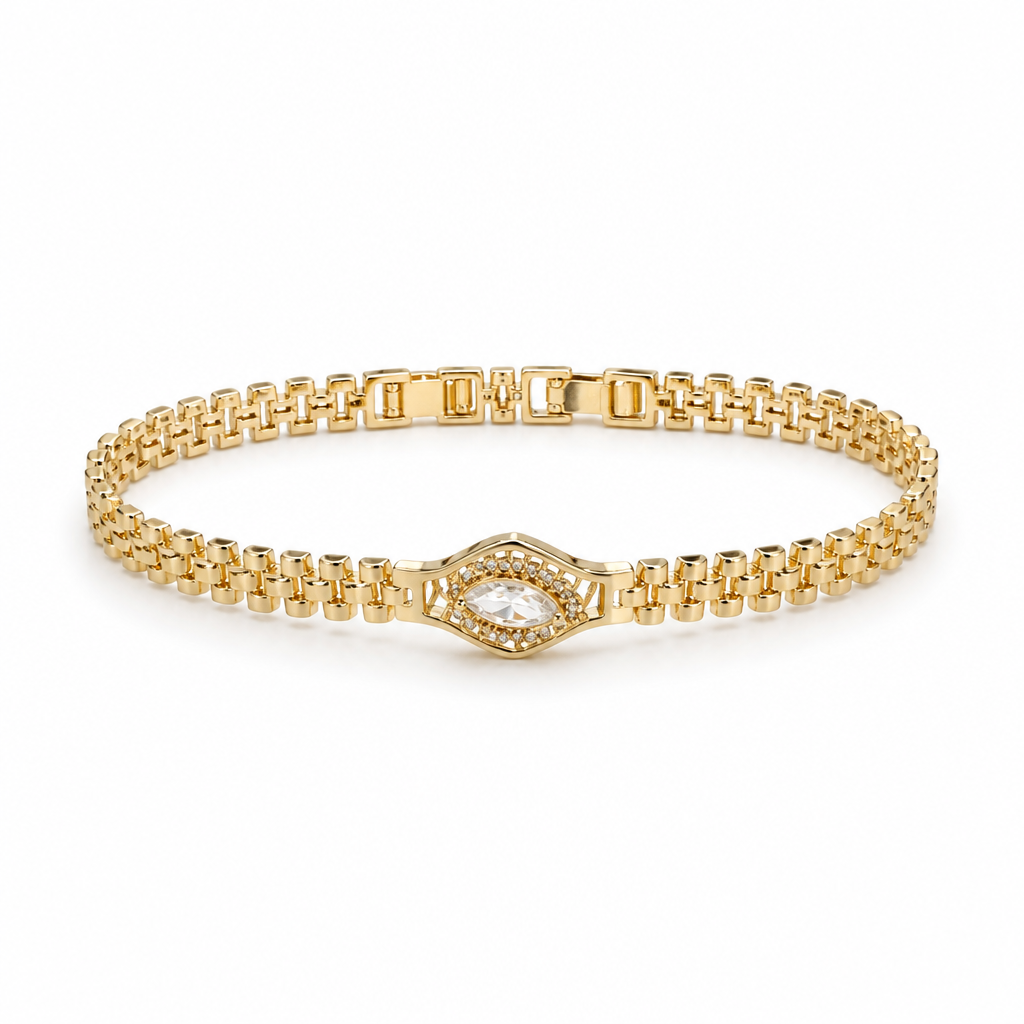 Marquise Eye Station Bracelet – Yellow Gold Finish Sterling Silver