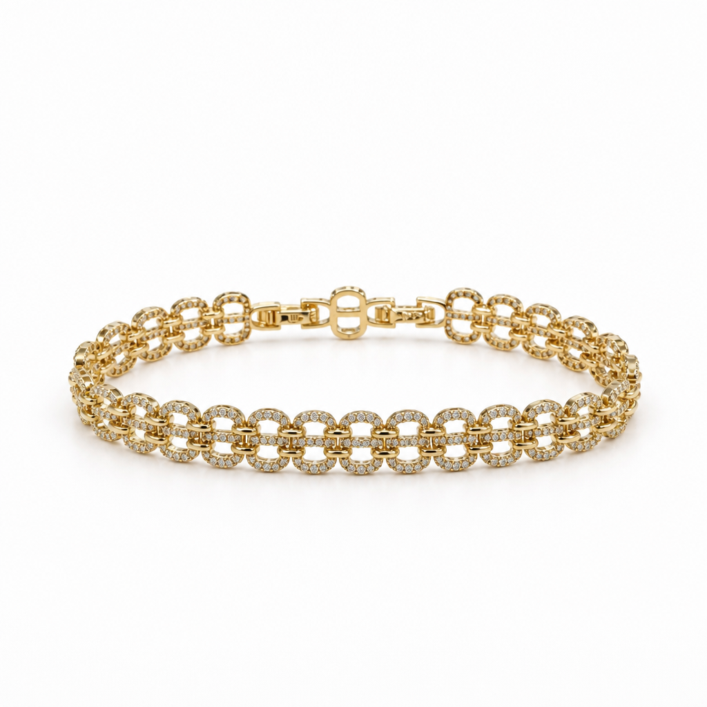 Oval Link Pavé Bracelet – Yellow Gold Finish
