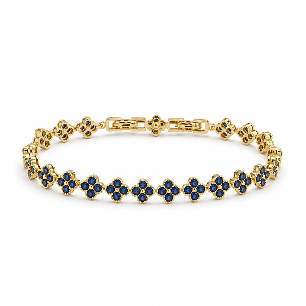 Blue Clover Station Bracelet – Yellow Gold Finish
