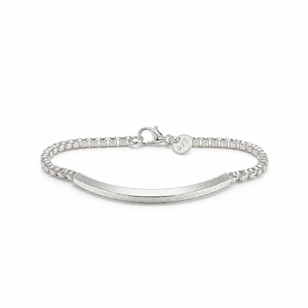 Curved Bar Box Chain Bracelet – Sterling Silver