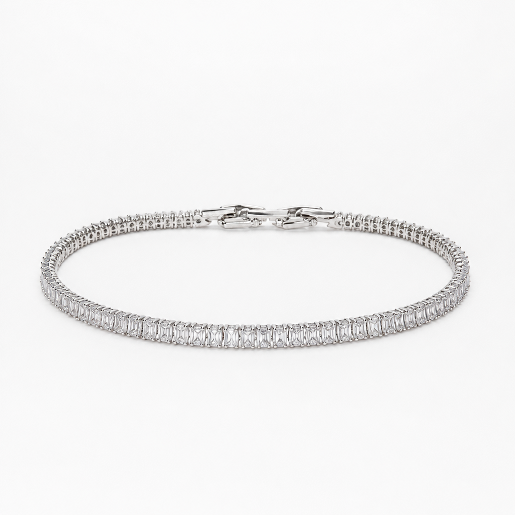 Baguette Moissanite Tennis Bracelet – Wgte Fold Finish