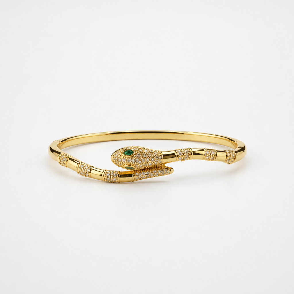 Serpentine Pavé Cuff Bracelet – Yellow Gold Finish Sterling Silver