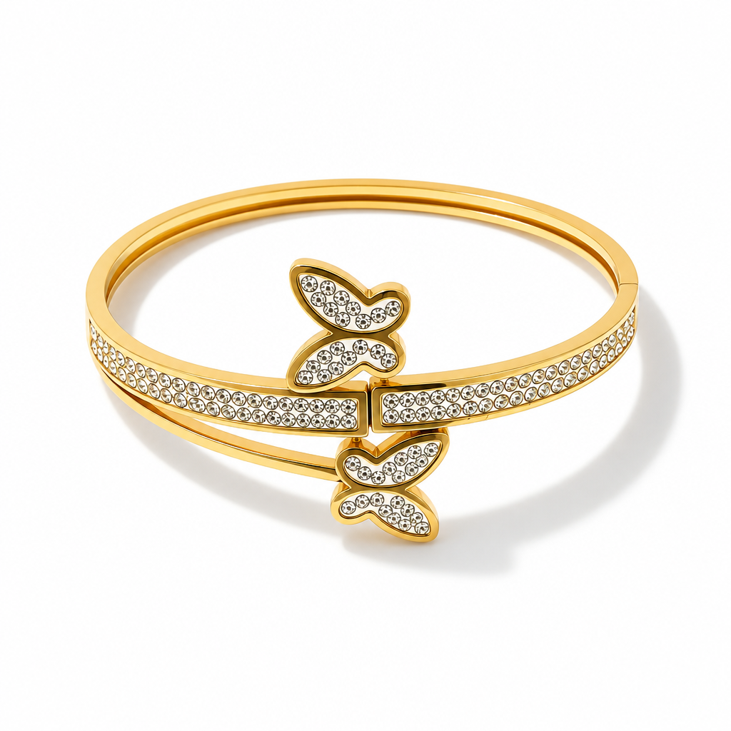 Butterfly Pavé Cuff Bracelet – Yellow Gold Finish Sterling Silver