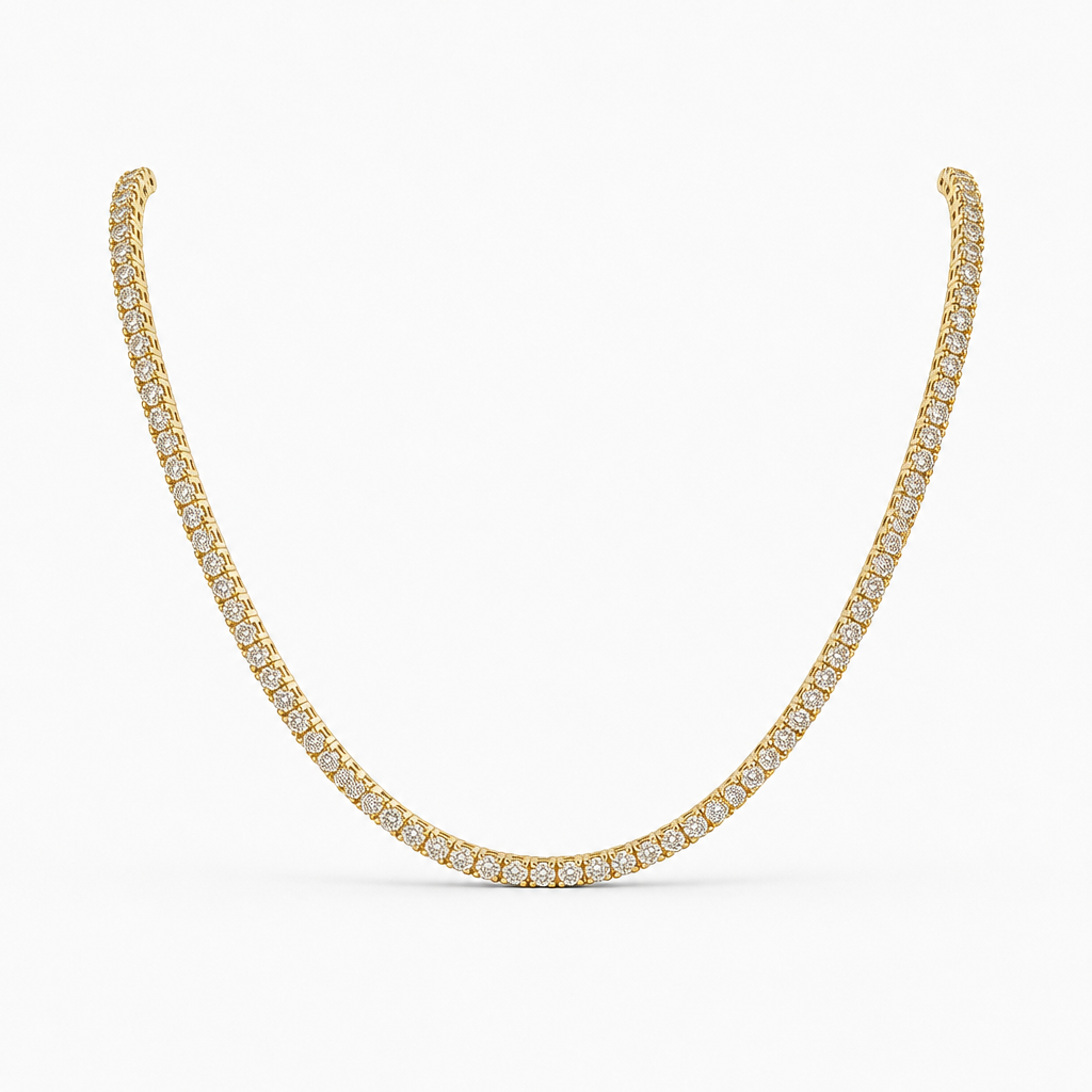 Princess Cut 16.8 CTW Moissanite Tennis Necklace – 18K Gold Filled | 21" | 3 mm