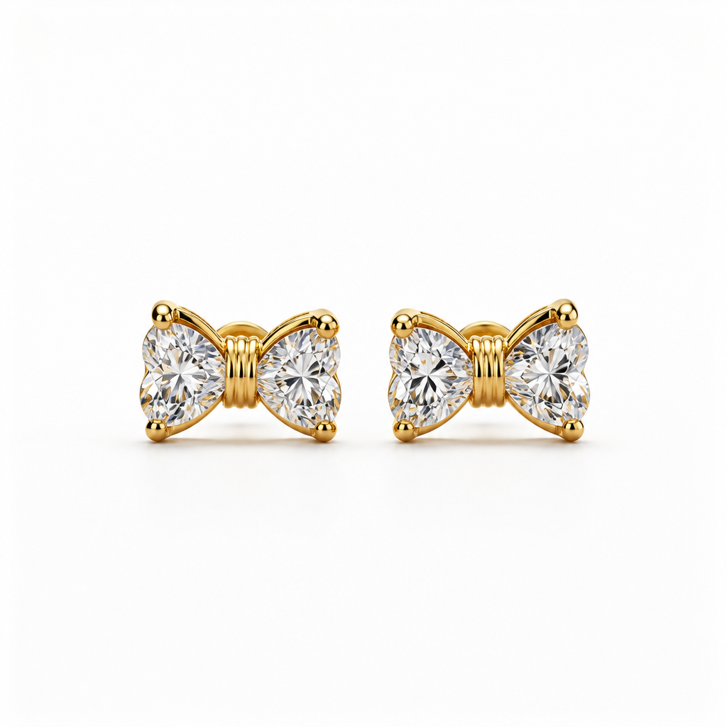 Delicate Bow 2. ct Moissanite Stud Earrings – 18K Gold Fill