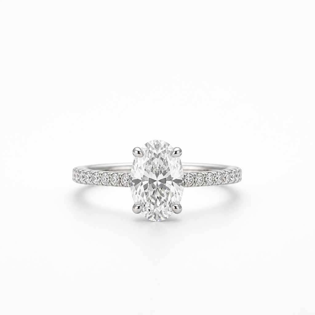 Timeless Oval Moissanite Engagement Ring – White Gold Finish
