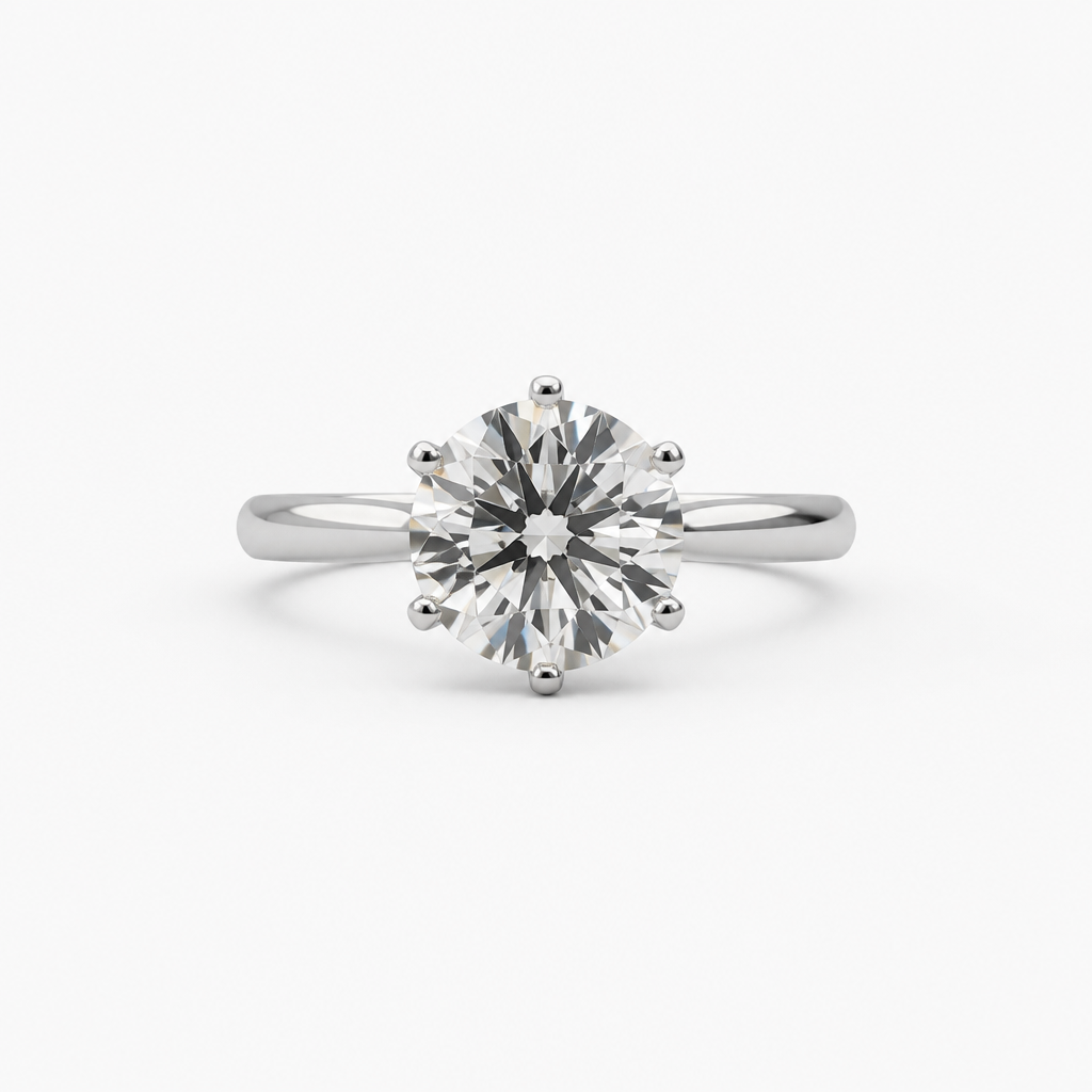 Classic Round Halo 1. ct Moissanite Solitaire Ring – White Gold Finish