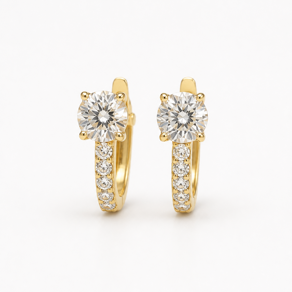 Brilliant 1. ct Moissanite Huggie Hoop Earrings – 18K Gold Fill